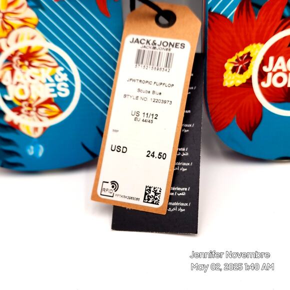 JACK & JONES MENS FLIPFLOP SIZE 11/12 'SCUBA BLUE' - Picture 5 of 6